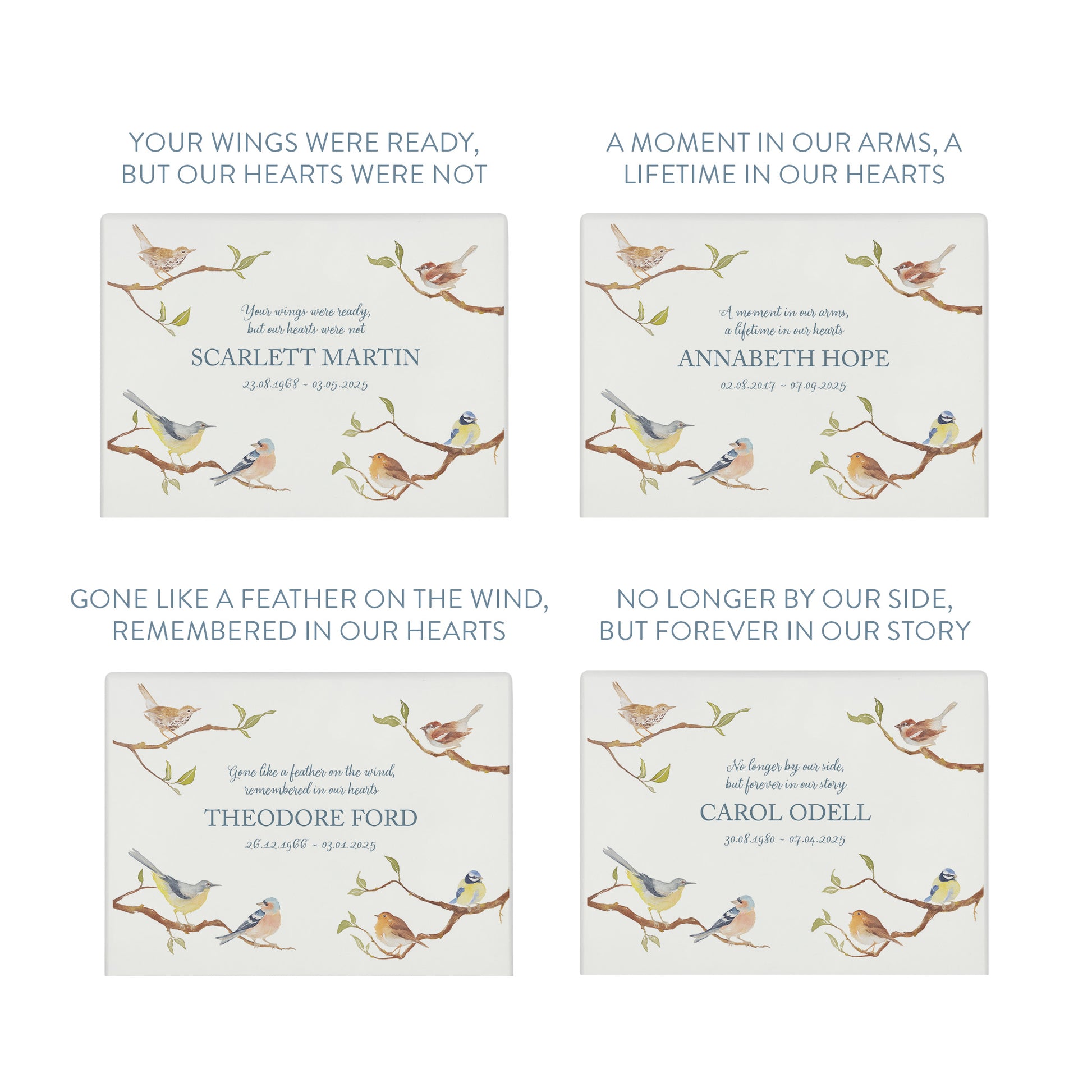 Luxury solid wooden white painted Garden Birds on Branches watercolour illustration our urns and Caskets for displaying or burying ashes. Customisable and can be personalised. Perfect funeral memory keepsake urn, for storing ashes for humans and pets
