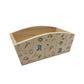 An arched wooden planter with a watercolour repeat gardening pattern including welly boots, watering can, garden spade, robins, bees, secateurs, gardening gloves and vegetables. A wonderful gift for gardeners.