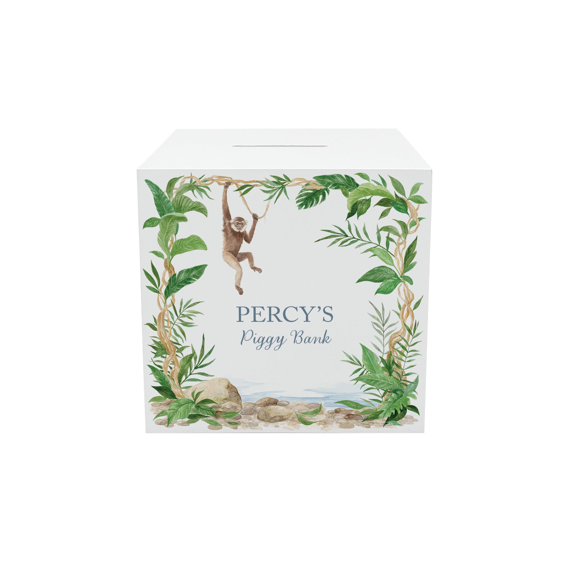 A treasured keepsake to celebrate a new arrival- Cheeky monkey swinging from the rainforest trees