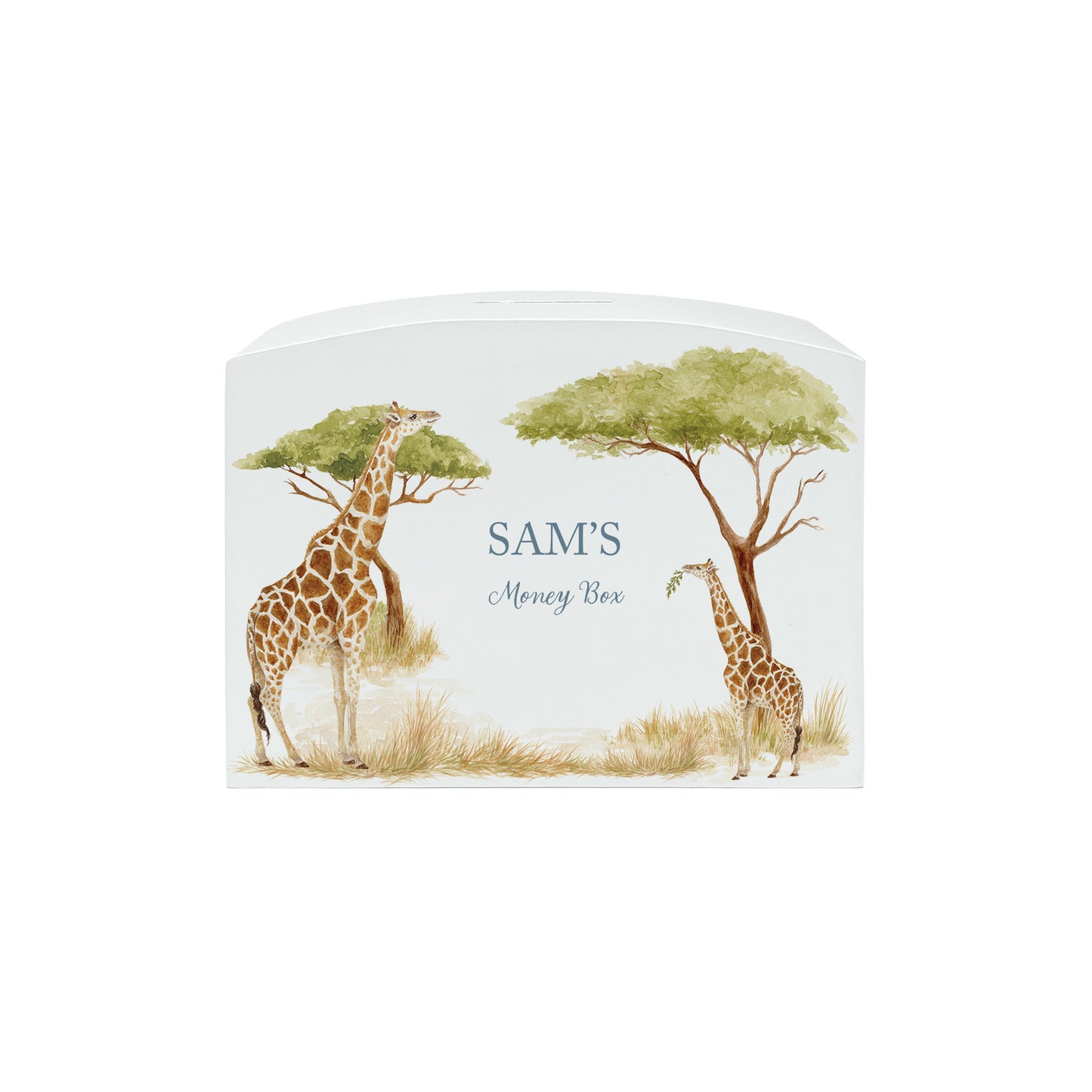 Personalised money box, Giraffe water colour design. 