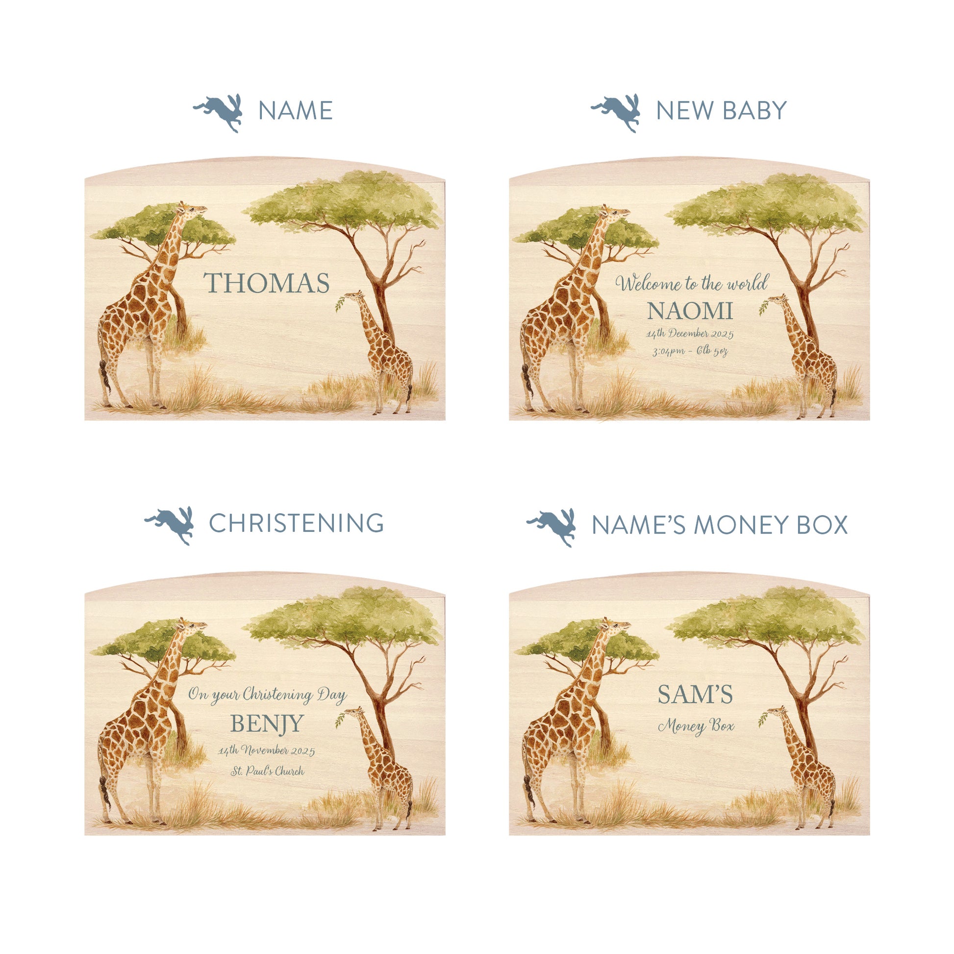 Mum and Baby Giraffe searching high up in the trees, perfect new baby gift. 