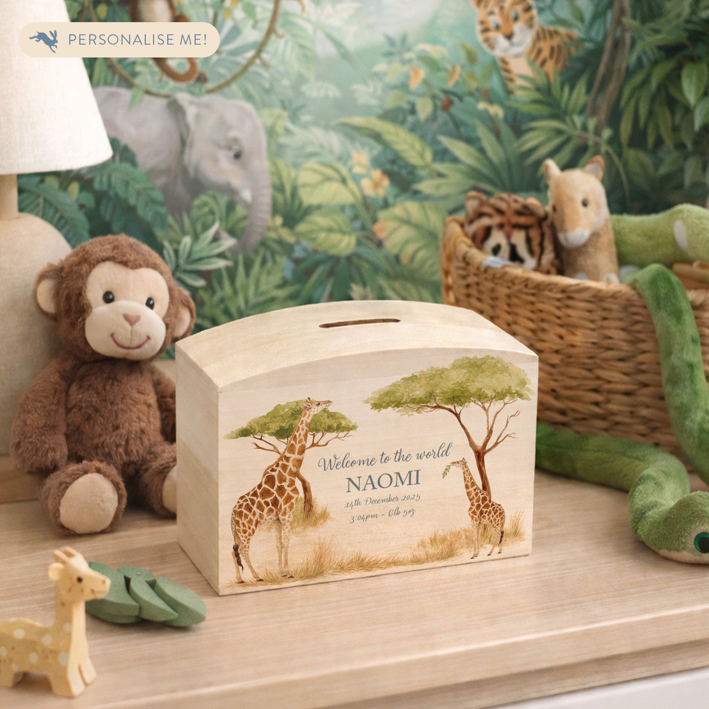 Mum and Baby Giraffe searching high up in the trees, perfect new baby gift. 