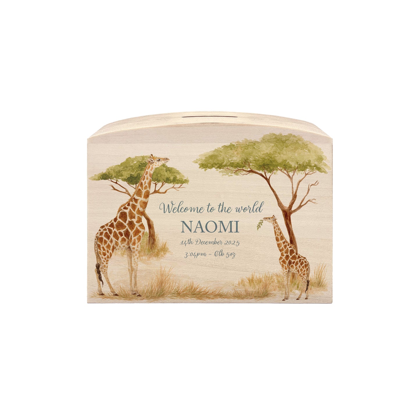 Mum and Baby Giraffe searching high up in the trees, perfect new baby gift. 