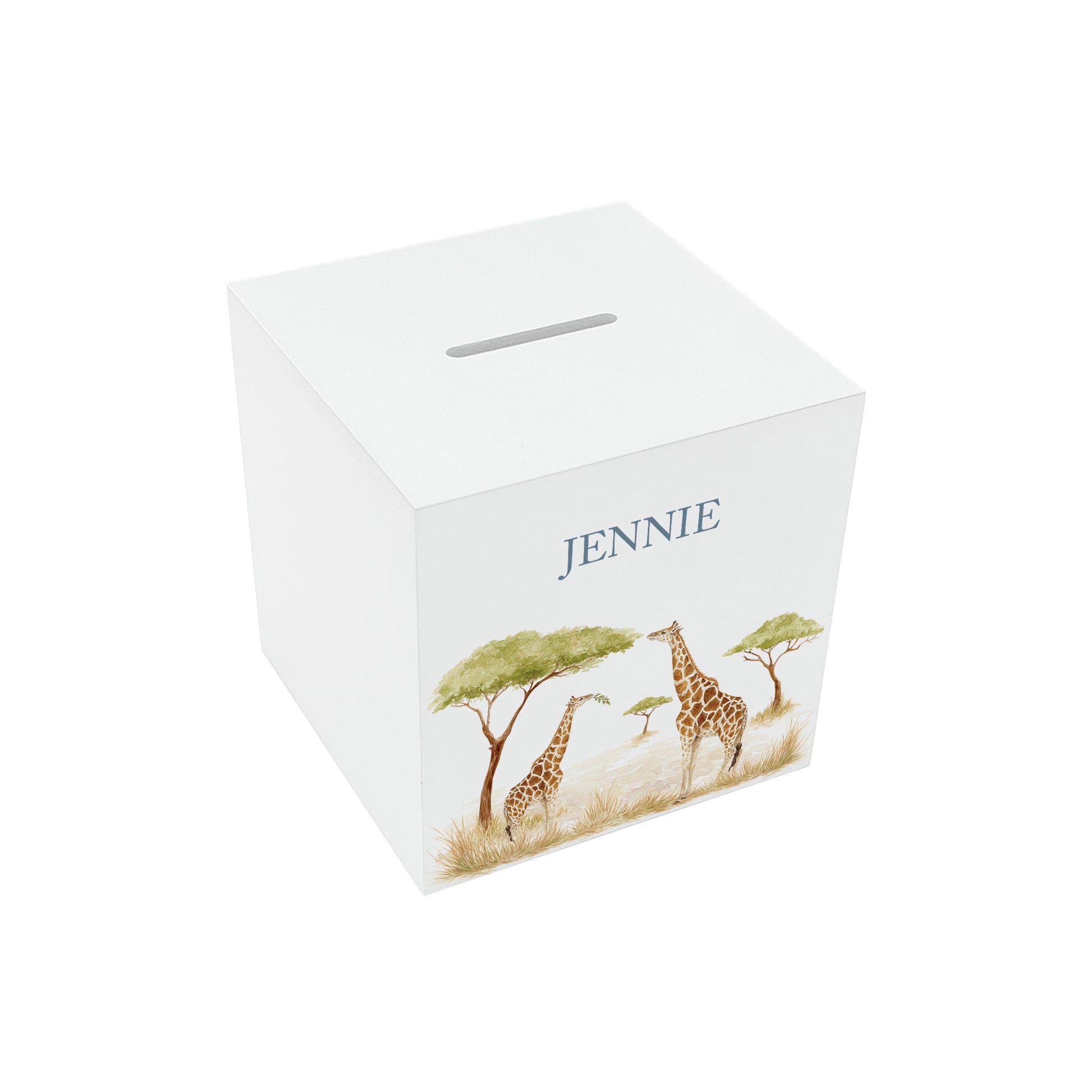 watercolour baby design money box handmade gift for newborn nursery Giraffe design, mummy and baby. 