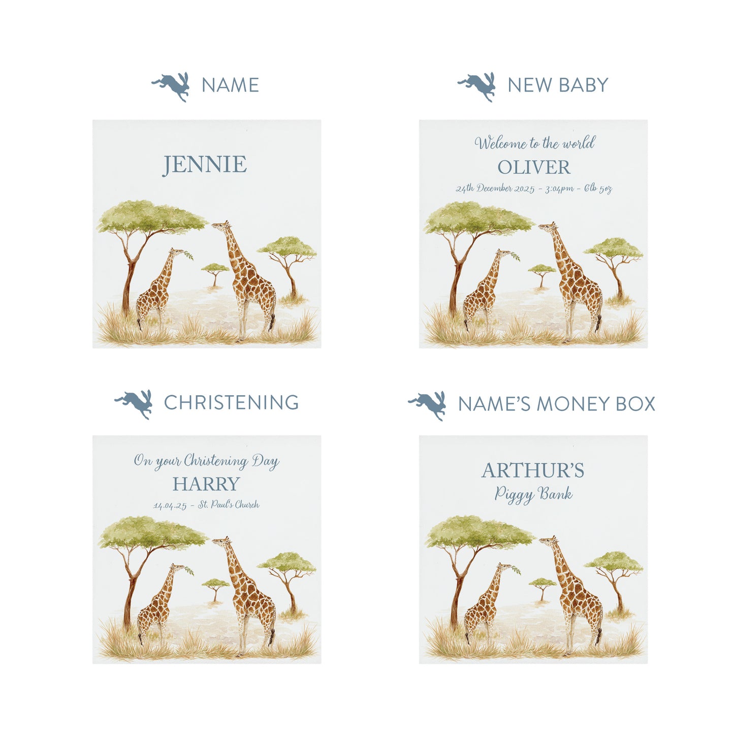 watercolour baby design money box handmade gift for newborn nursery Giraffe design, mummy and baby. 