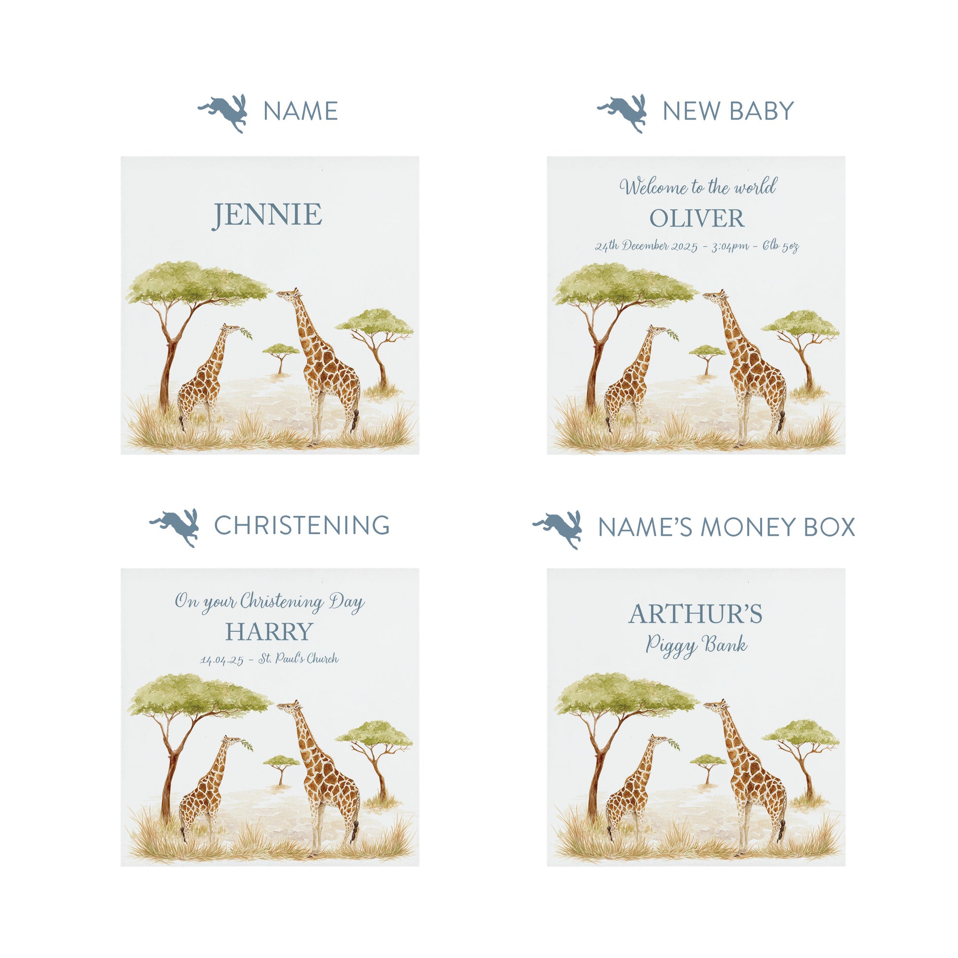 watercolour baby design money box handmade gift for newborn nursery Giraffe design, mummy and baby. 