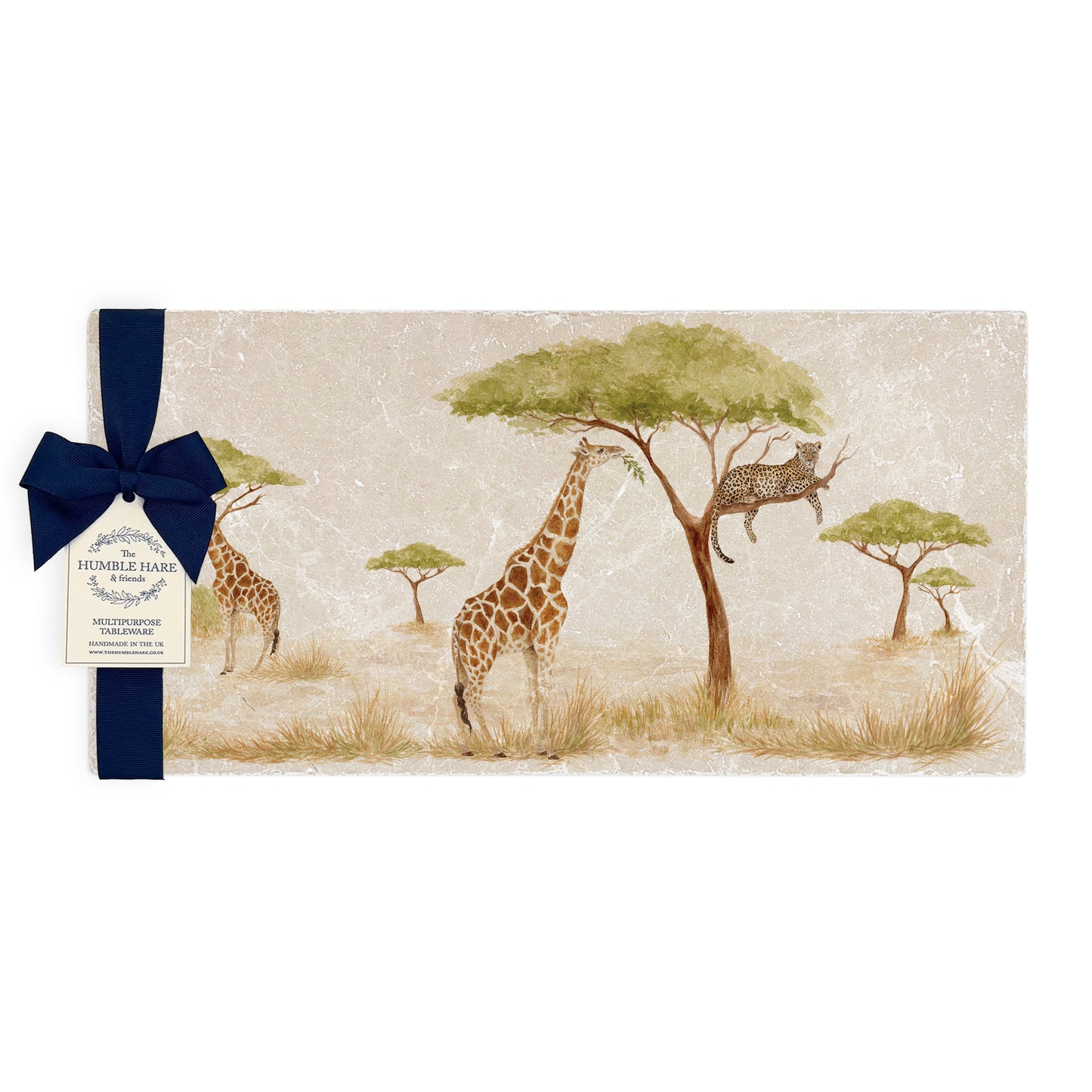 The Savannah Collectors set is perfect for the safari lover, featuring beautiful watercolour designs on our much loved marble platters and coasters. You can find a Giraffe and Leopard on this sharing platter 