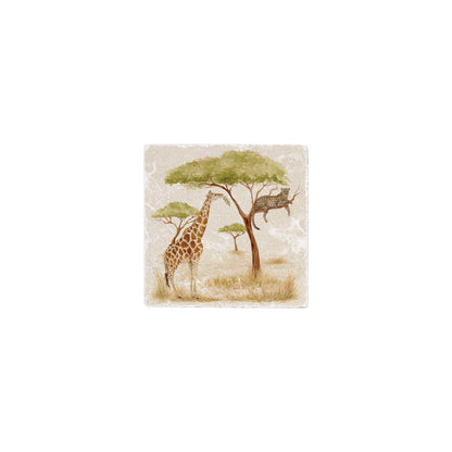 Watercolour Giraffe roaming the Savannah whilst the lazy Leopard rests in the tree. 