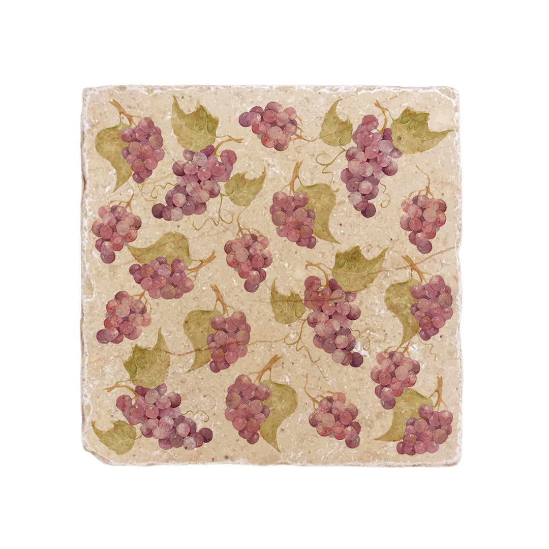 A medium square multipurpose marble platter, featuring a watercolour grape vine pattern.