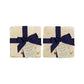 A set of 4 handmade marble coasters featuring a single watercolour bunch of grapes, packaged in 2 pairs, with a luxurious blue bow and gift tag.