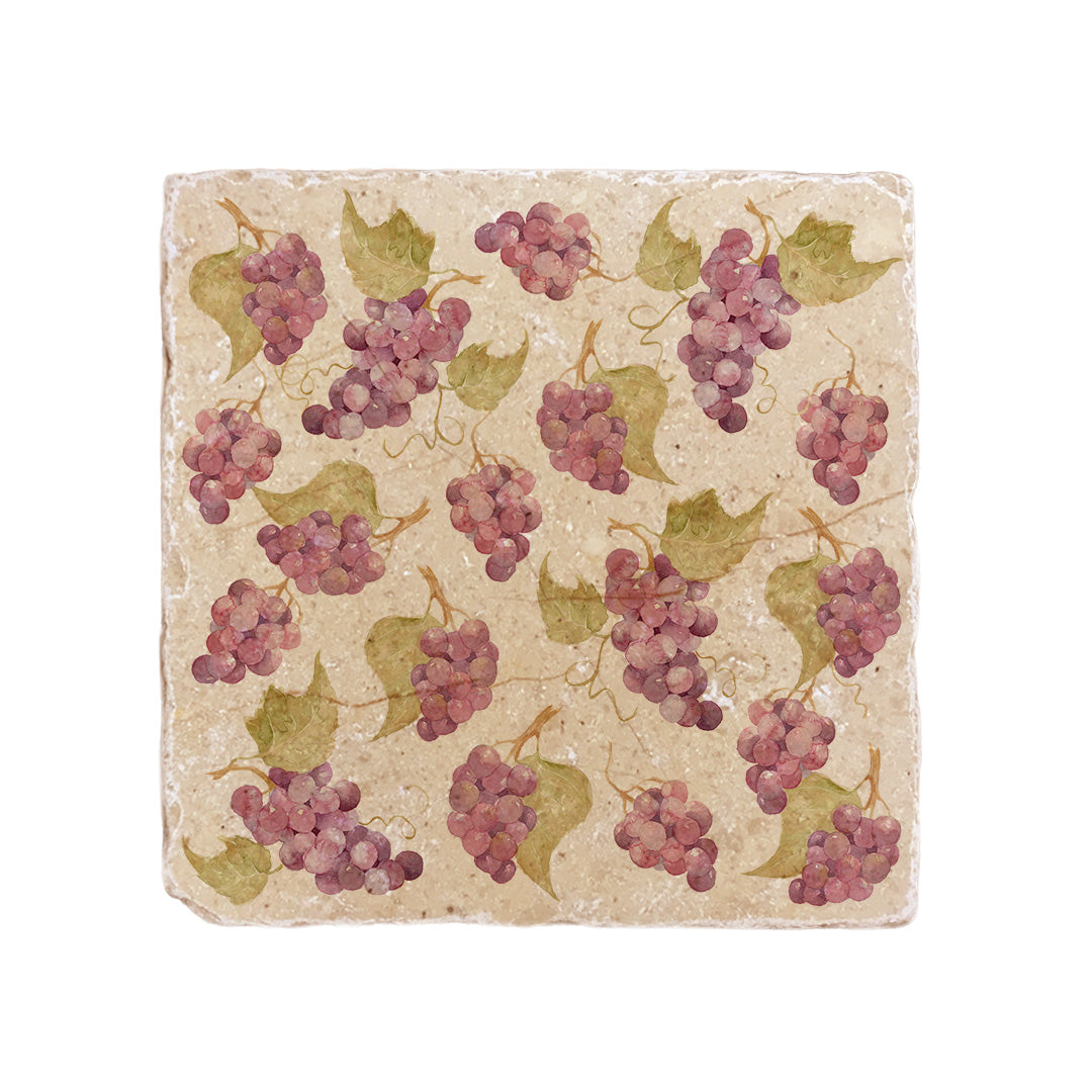 A cream marble 20x20cm wall tile with a maximalist watercolour grape pattern.