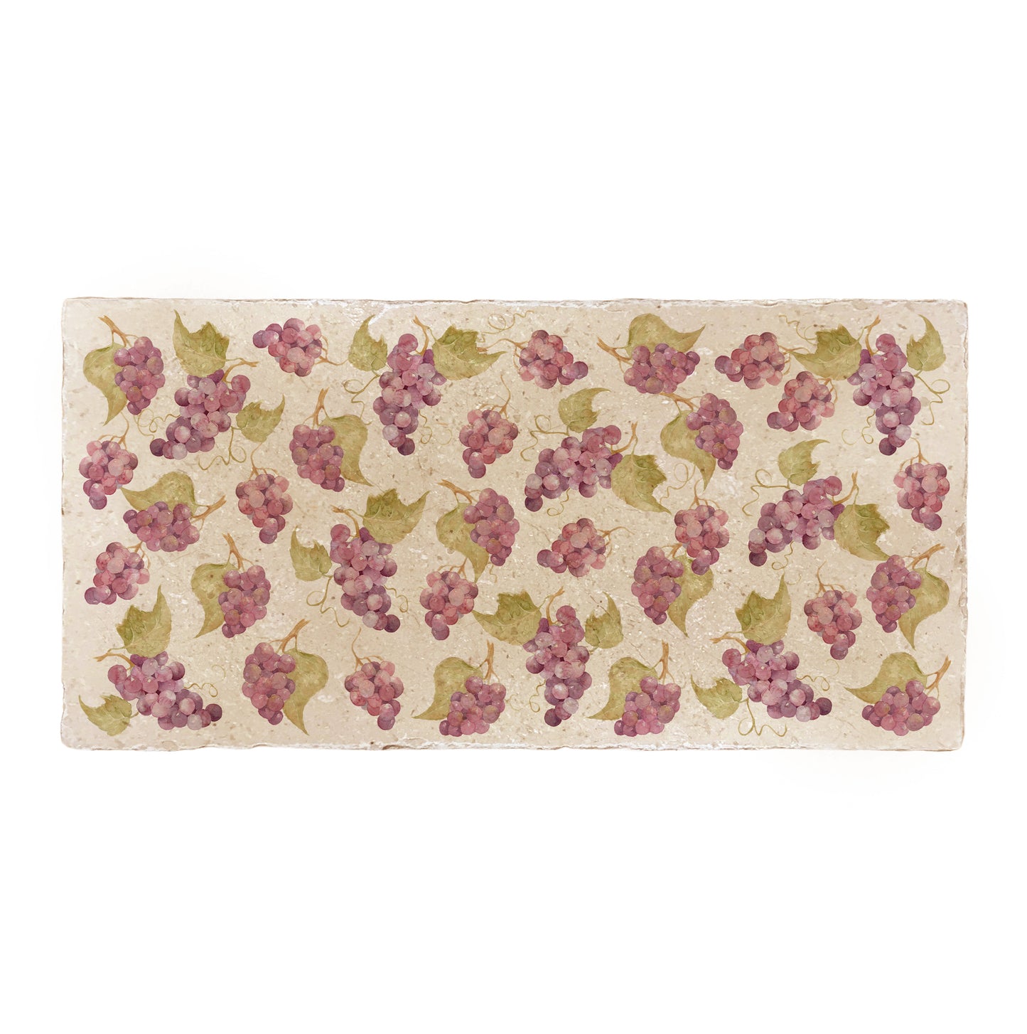 A handmade cream marble 20x40cm wall tile with a maximalist watercolour grape vine pattern.