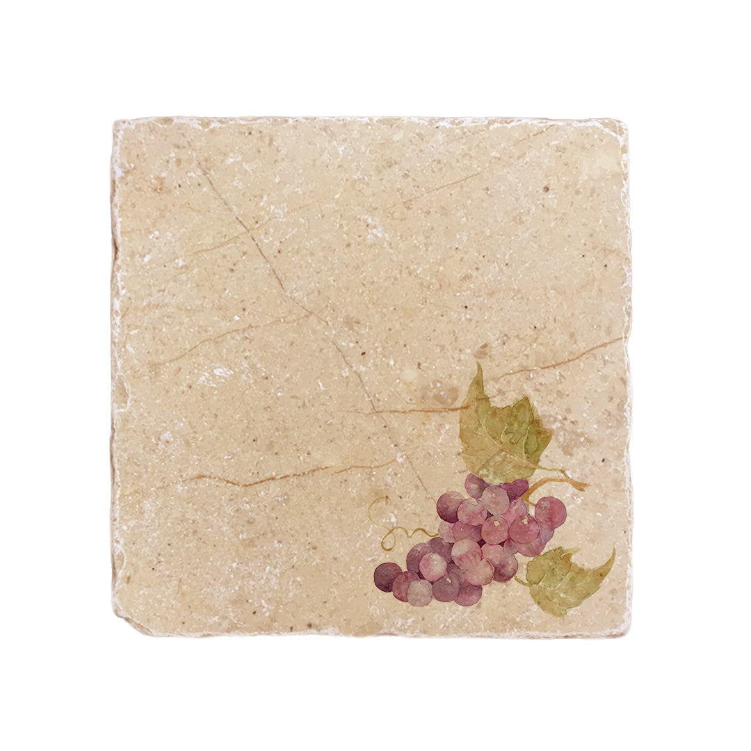 A cream marble 20x20cm wall tile with a minimalistic watercolour grape design.