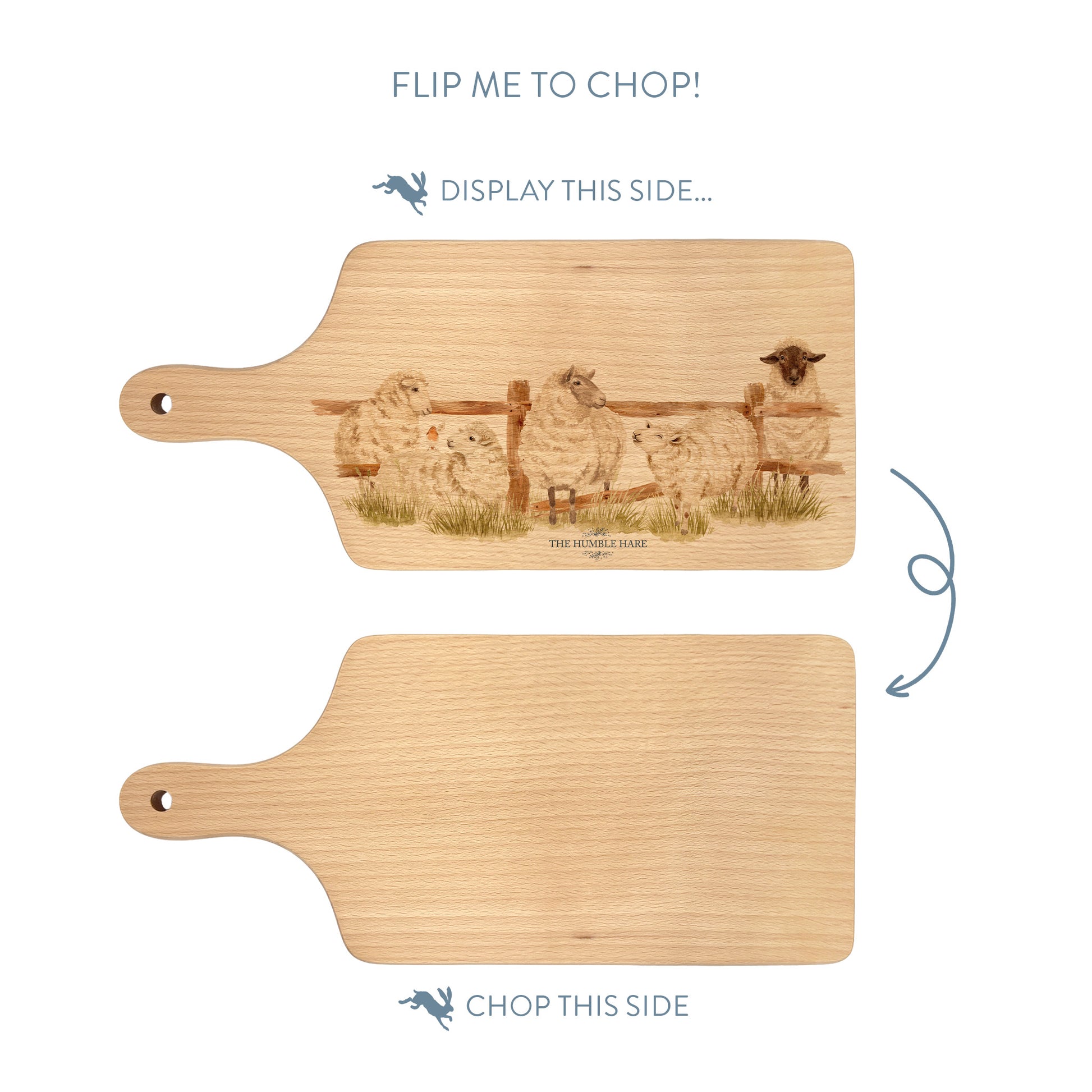 The Farm sheep getting into trouble, watercolour design flip chopping board 
