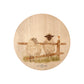 Round beech wood chopping board featuring a watercolour design of mischievous sheep escaping their field.