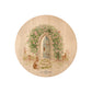 Round beech wood chopping board featuring a watercolour design of hidden garden with roses, rabbits and a hedgehog.