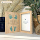Memorial Solid Oak Photo Frame, personalise with your own message or select from our drop down selection. handmade watercolour paintings, this design features child/Baby hand and footprints , available in various colours- Copy with baby loss 