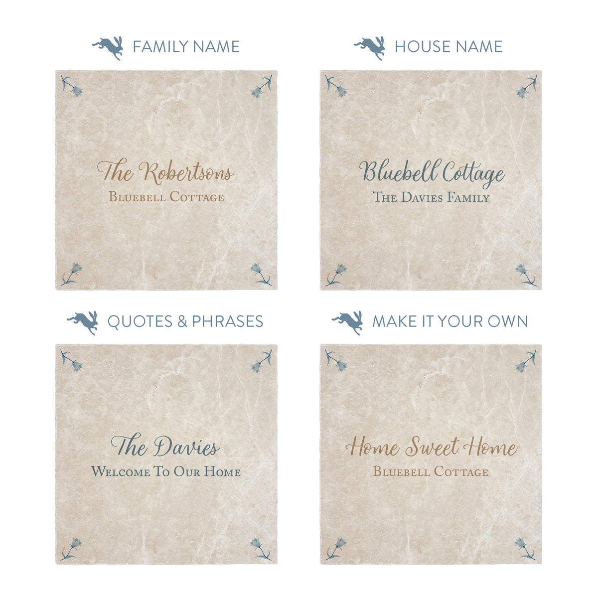 Harebell personalised Splashback tile make it your own with your own text. 