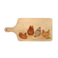 Handmade paddle board in Beech wood, featuring a water colour Hen design with a hand tied luxury blue ribbon. perfect chopping board, charcuterie board, serving board and chopping board. 