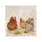 A handmade 30.5x30.5cm marble splashback tile featuring a watercolour countryside animal design of farmyard hens.