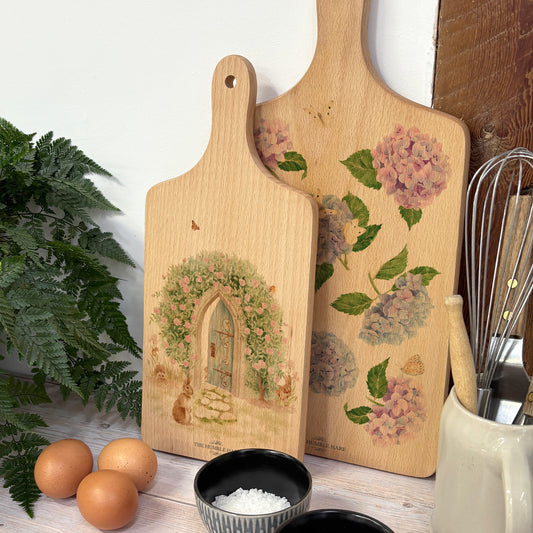 Secret Garden, Garden animals finding away through to the Hidden Garden. Great chopping board gift. 