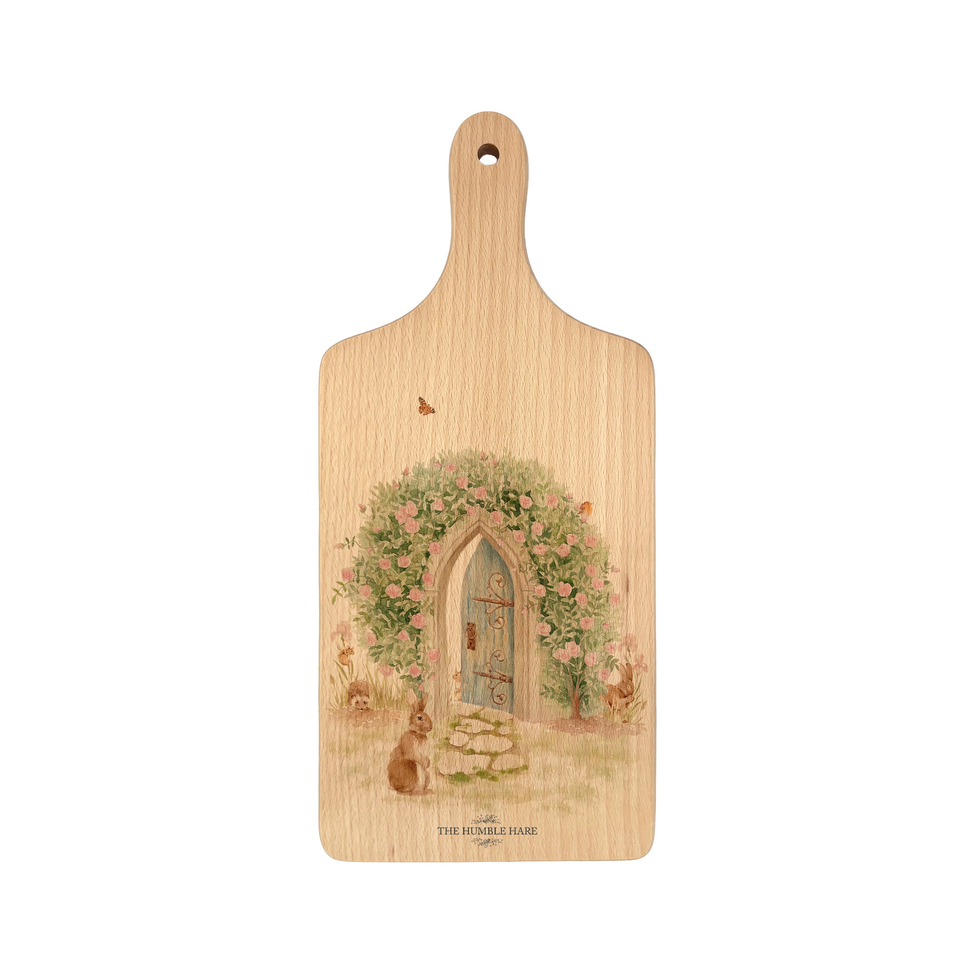 Secret Garden, Garden animals finding away through to the Hidden Garden. Great chopping board gift. 