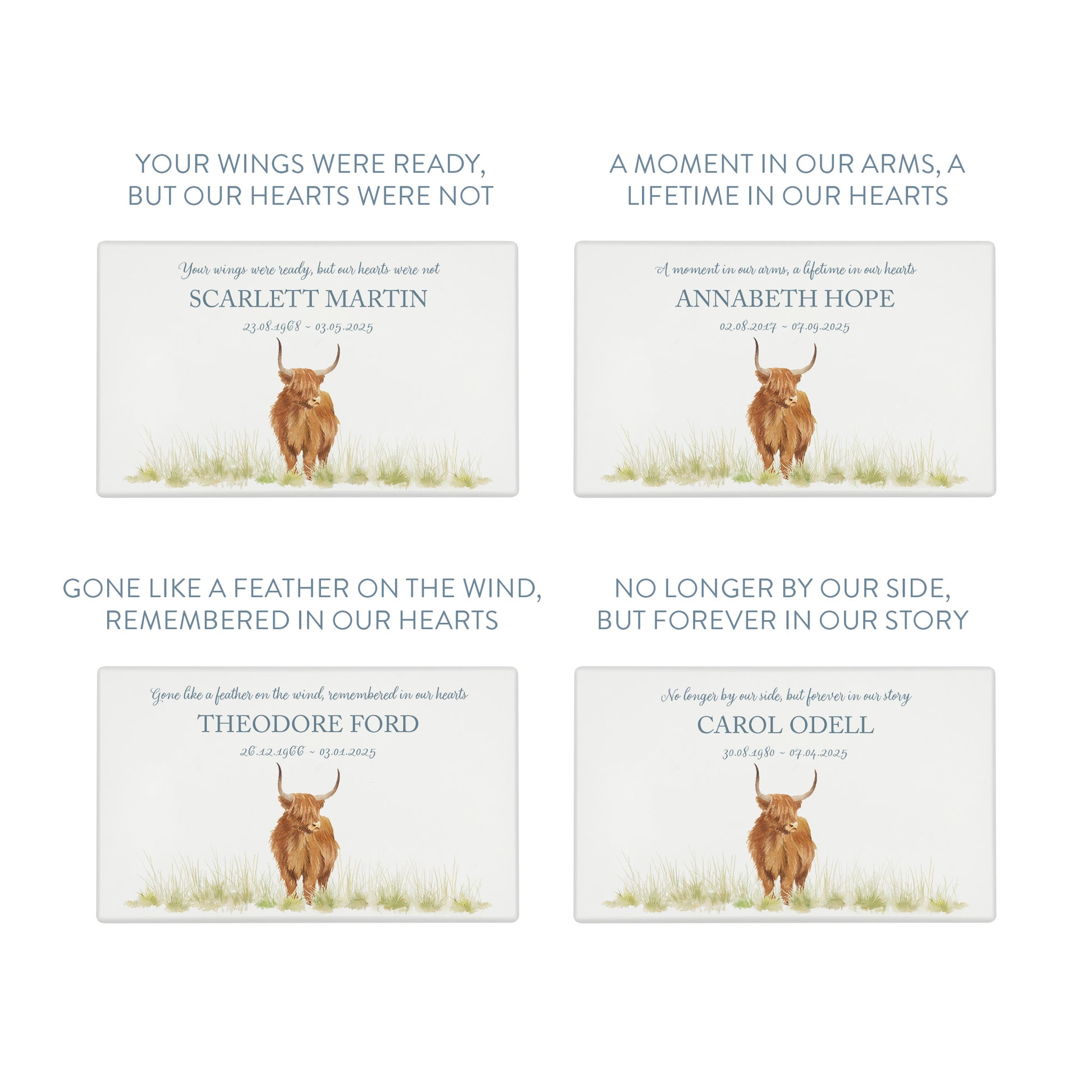 Luxury solid wooden white painted Urn featuring a Highland Cow. A watercolour illustration, our urns and Caskets for displaying or burying ashes. Customisable and can be personalised. Perfect funeral memory keepsake urn, for storing ashes for humans and pets. 
