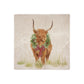 A square medium marble platter featuring a watercolour illustration of a Highland cow with a Christmas wreath around his neck.