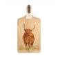 Handmade paddle board in Beech wood, featuring a painted Highland cow with a hand tied luxury blue ribbon. 