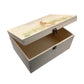Wooden box with a decorative lid featuring animal illustrations on a wooden background. Perfect funeral memory keepsake box, for storing ashes, order of service, flowers, pictures. 