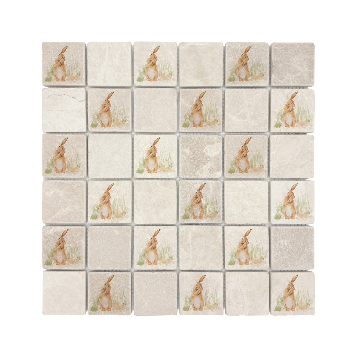 Watercolour Hare design shown across individual mosaic pieces.