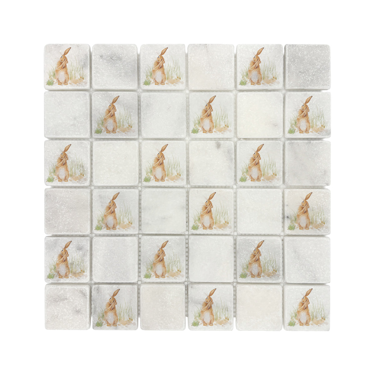Watercolour Hare design shown across individual mosaic pieces.