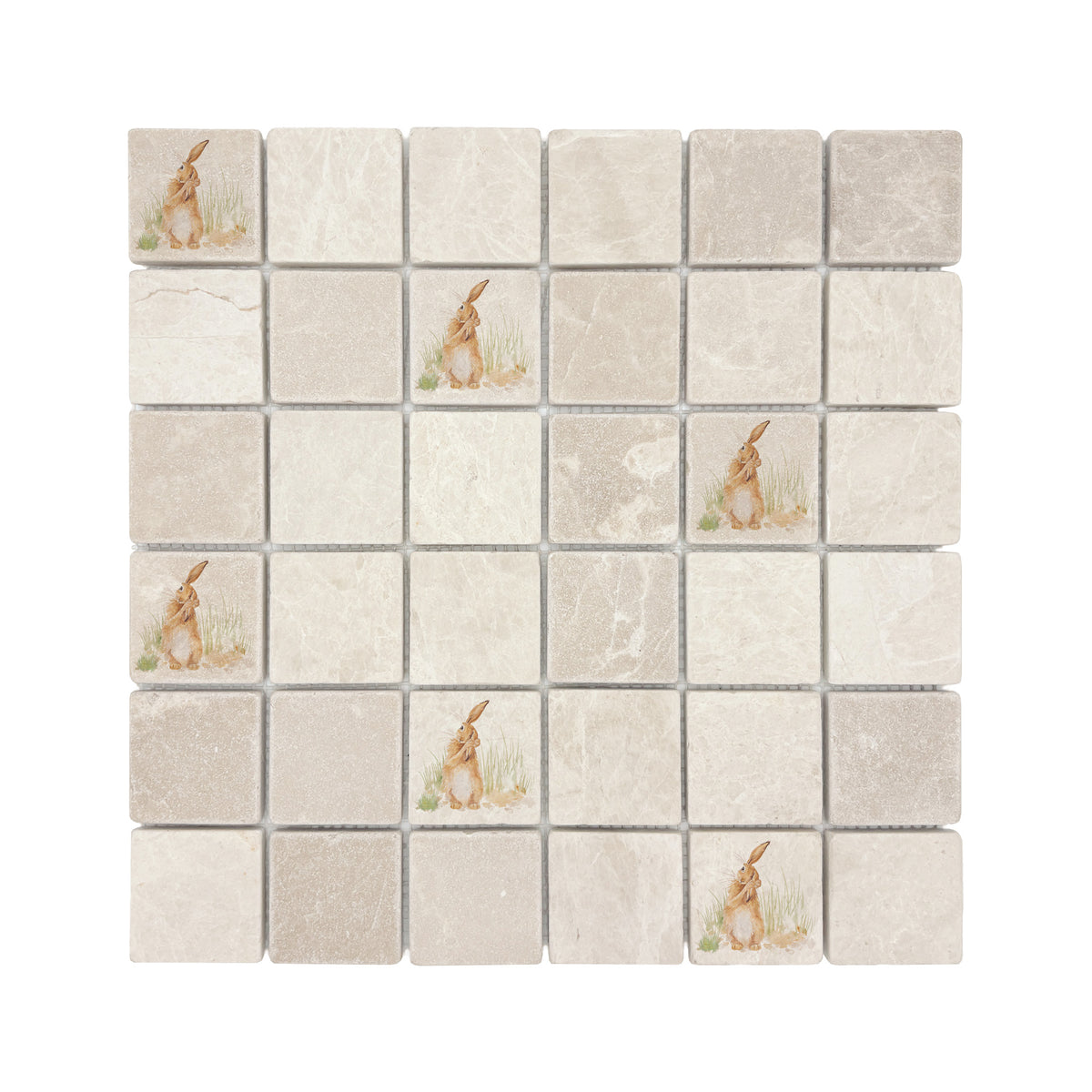 Watercolour Hare design shown across individual mosaic pieces.