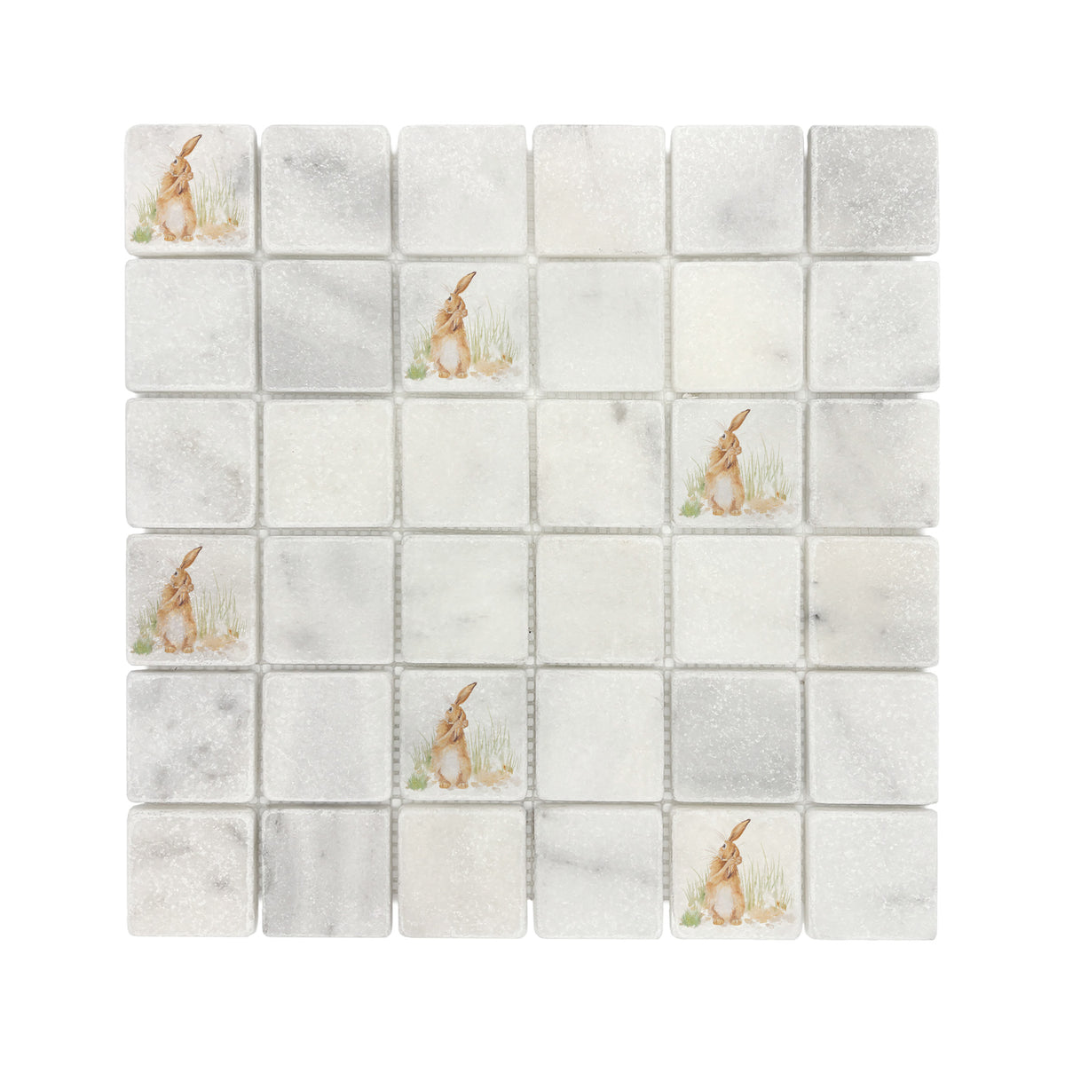 Watercolour Hare design shown across individual mosaic pieces.
