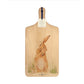Handmade paddle board in Beech wood, featuring a painted Hare washing it ear with a hand tied luxury blue ribbon. 