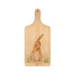 Handmade paddle board in Beech wood, featuring a water colour Hare design with a hand tied luxury blue ribbon. perfect chopping board, charcuterie board, serving board and chopping board. 