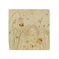 A medium square multipurpose marble platter, featuring a watercolour design of bees and a beehive in a buttercup meadow.