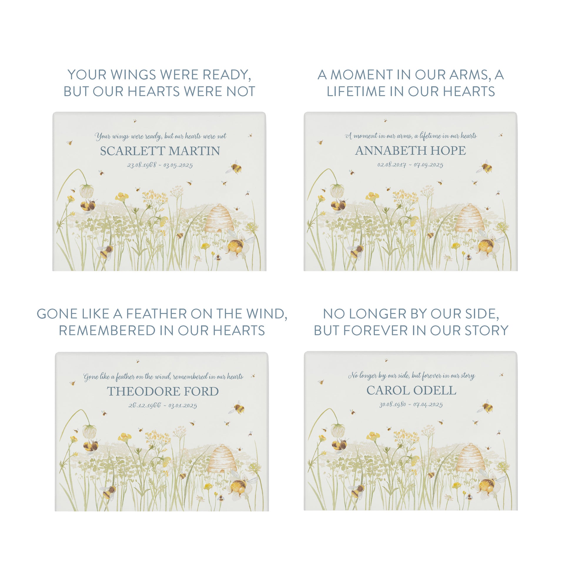 Luxury solid wooden white painted Bee Meadow watercolour illustration our urns and Caskets for displaying or burying ashes. Customisable and can be personalised. Perfect funeral memory keepsake urn, for storing ashes for humans and pets.