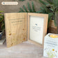 Memorial Solid Oak Photo Frame, personalise with your own message or select from our drop down selection. handmade watercolour paintings, this design features A Bee Meadow 