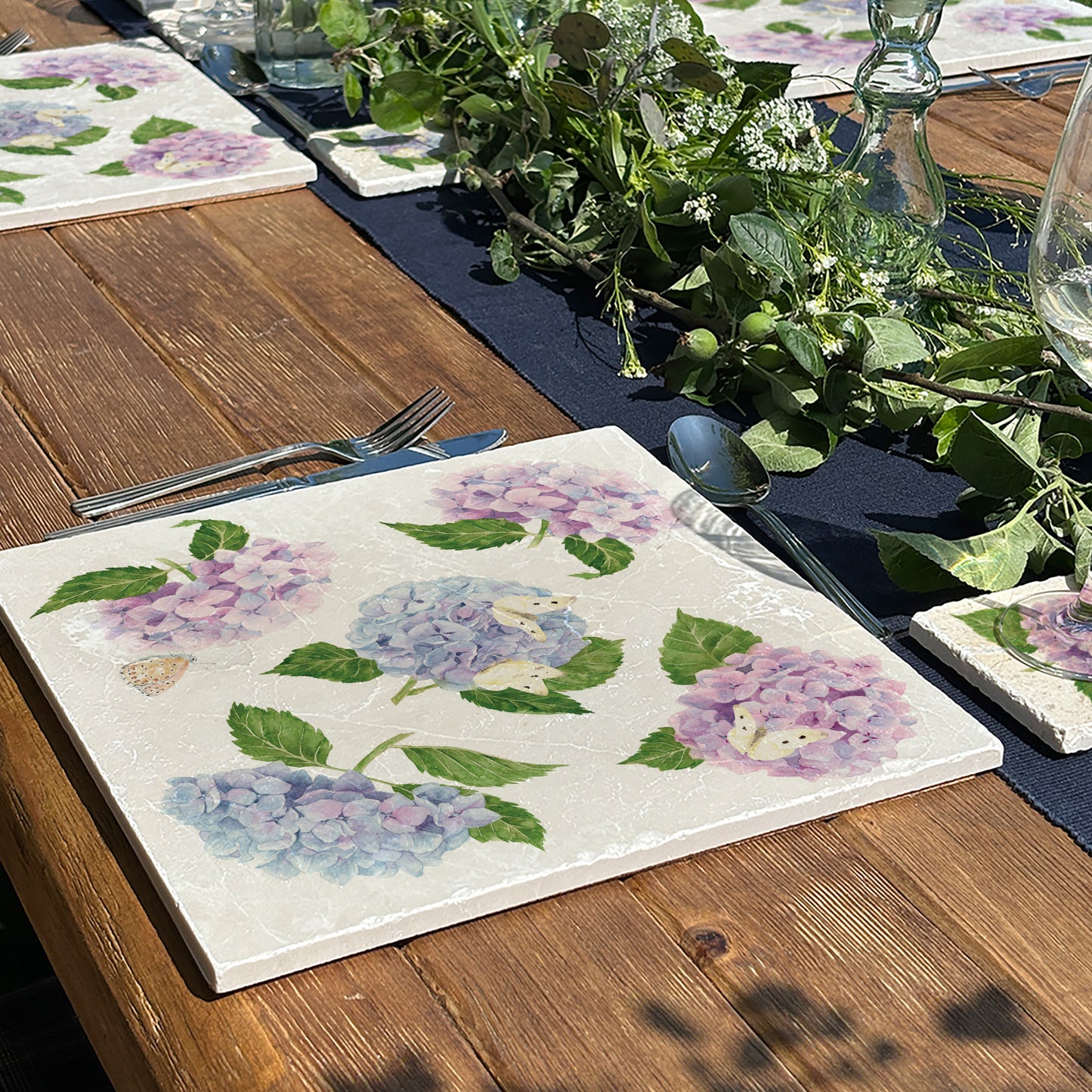 Stunning watercolour marble Large platter featuring The Humble Hares classic style Pinks, blue and purples with some beautiful Butterflies landing on the stunning flowers. 