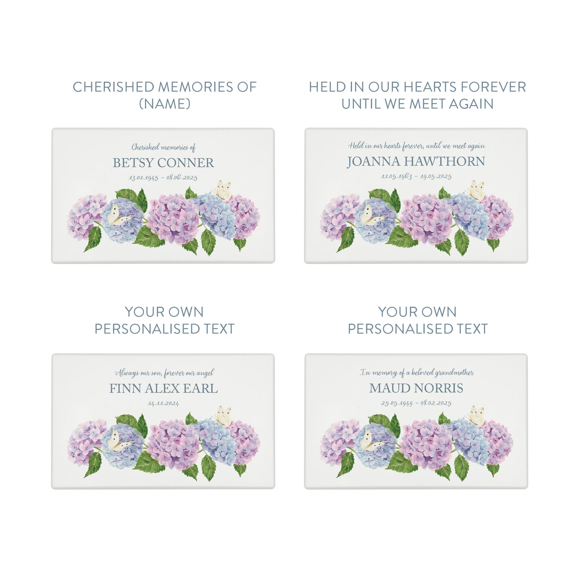 Luxury solid wooden white painted Urn with  Hydrangeas and butterflies, a watercolour illustration, our urns and Caskets for displaying or burying ashes. Customisable and can be personalised. Perfect funeral memory keepsake urn, for storing ashes for humans and pets. 