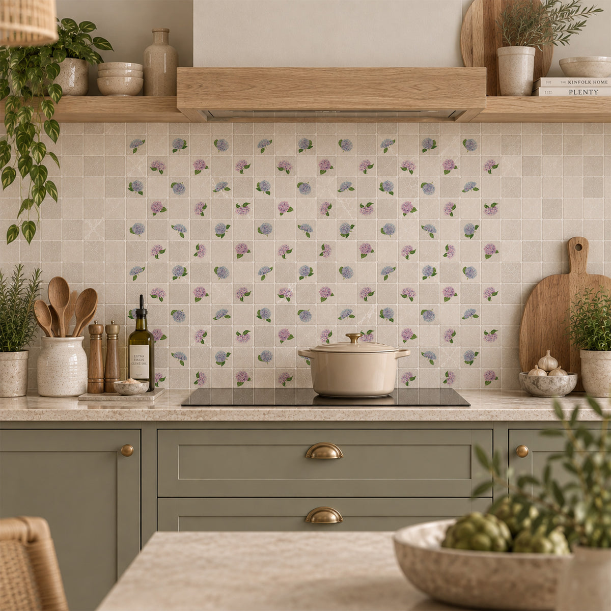 Mosaic splashback with a watercolour Hydrangea Flower design perfect for  behind an Aga, kitchen sink, shower or windowsill 