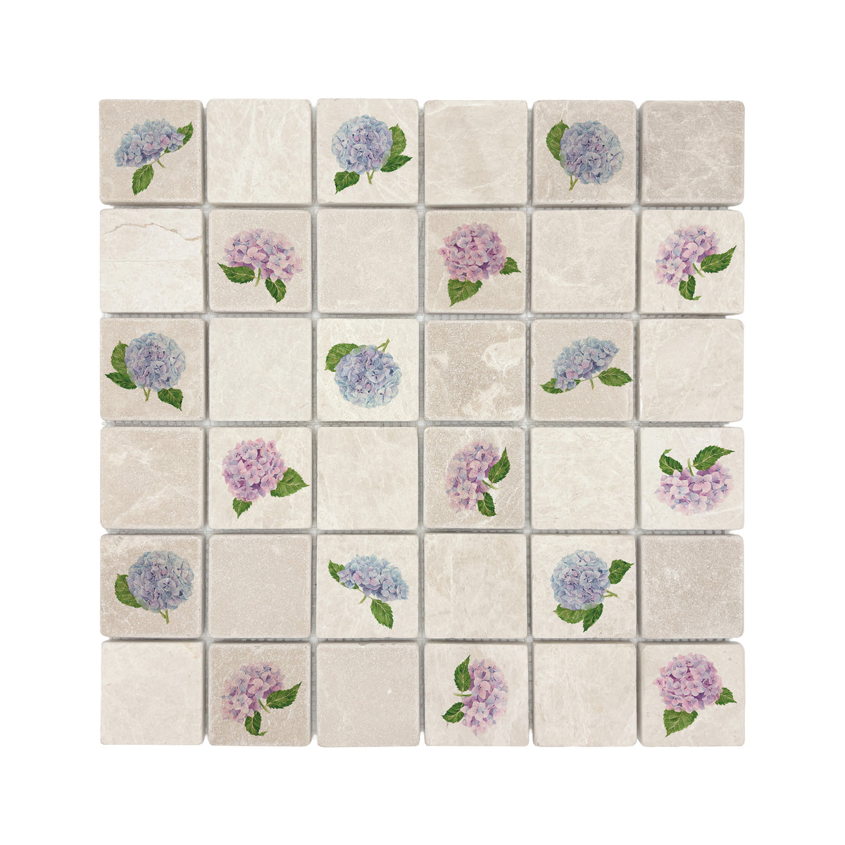 Mosaic splashback with a watercolour Hydrangea Flower design perfect for  behind an Aga, kitchen sink, shower or windowsill 