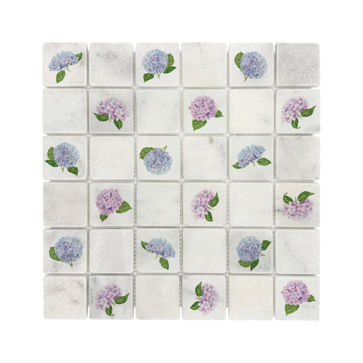 Mosaic splashback with a watercolour Hydrangea Flower design perfect for  behind an Aga, kitchen sink, shower or windowsill 