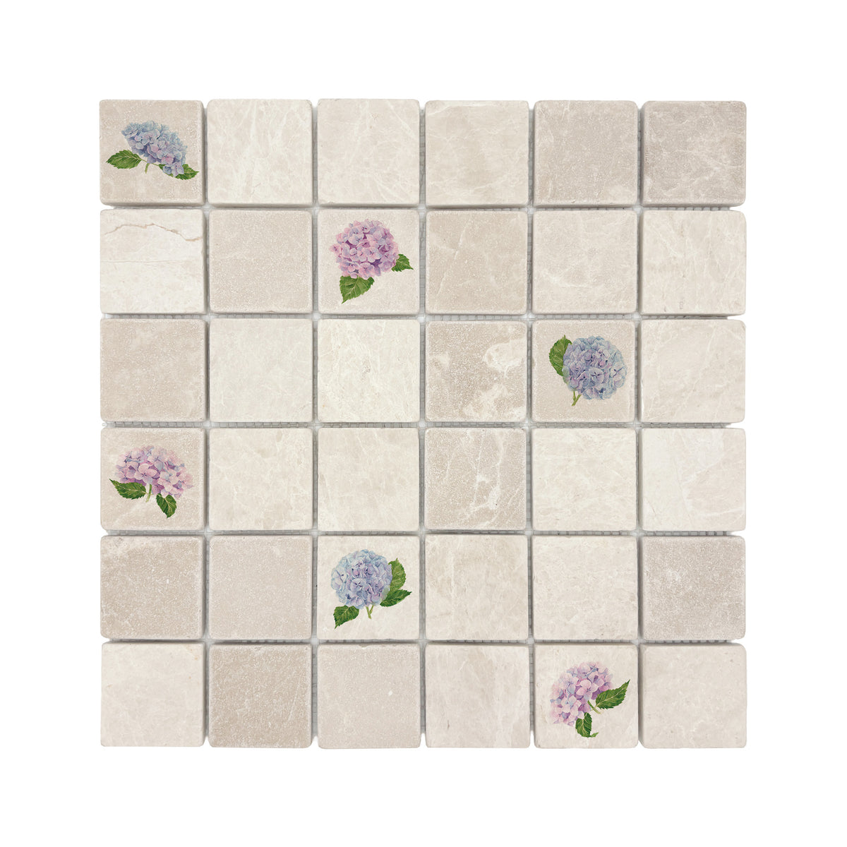 Mosaic splashback with a watercolour Hydrangea Flower design perfect for  behind an Aga, kitchen sink, shower or windowsill 