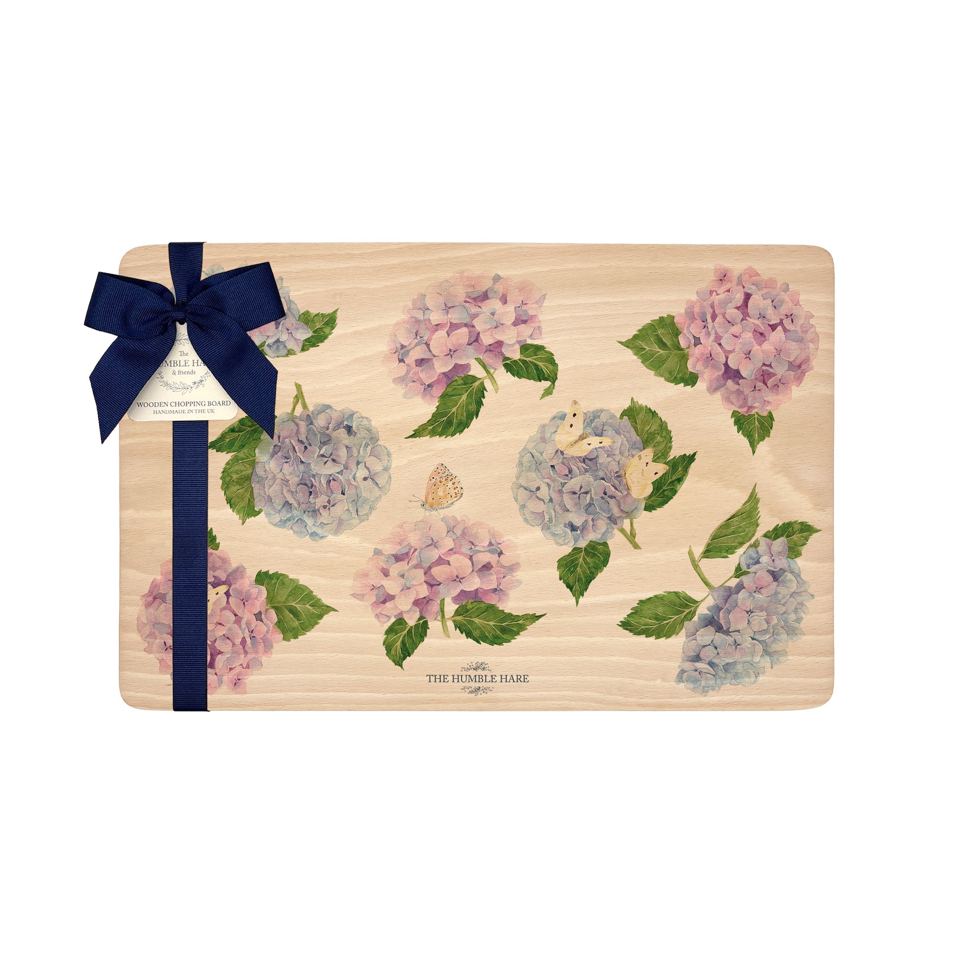 Hydrangea Flowers in a water colour style with butterfly's landing on them 