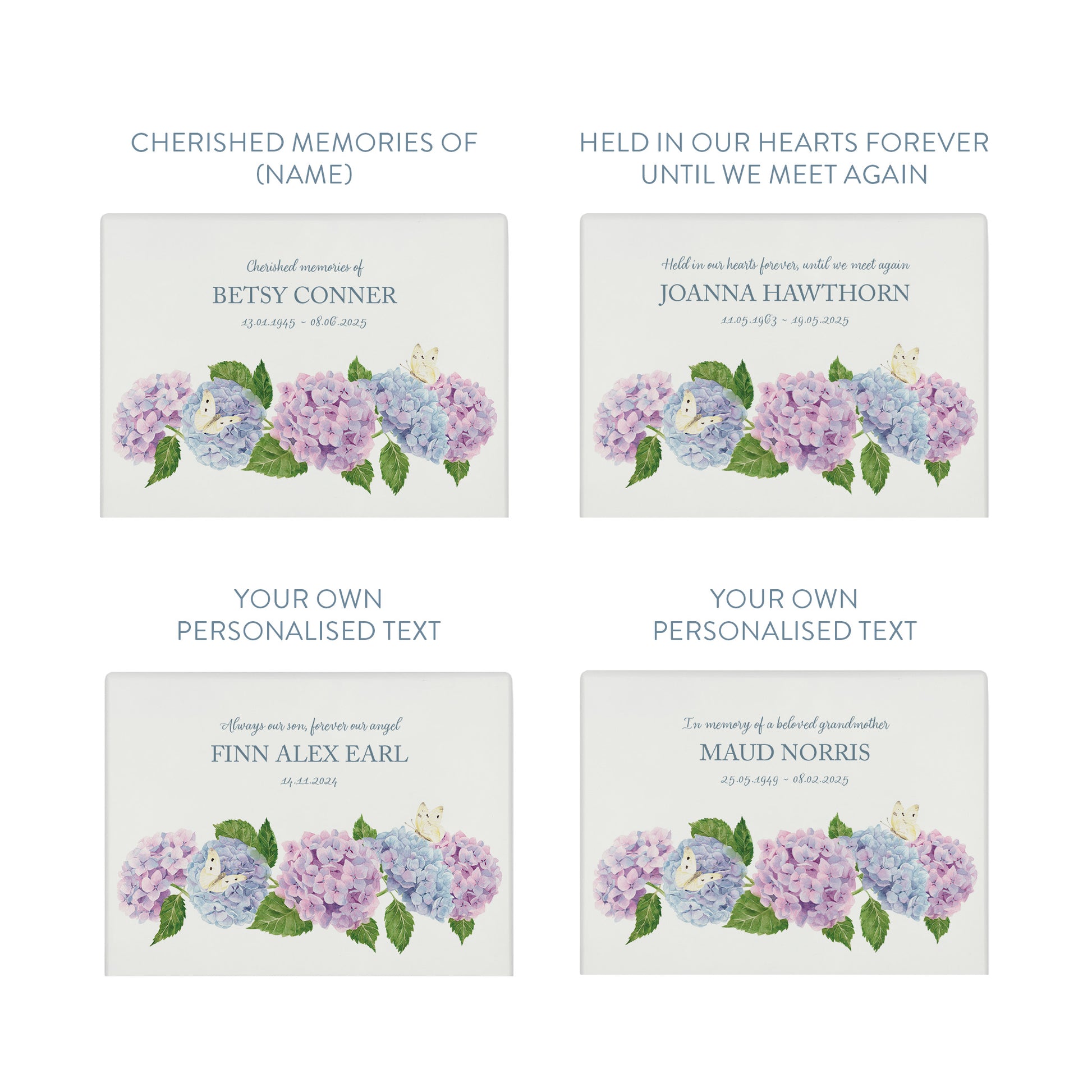 Luxury solid wooden white painted Hydrangea watercolour illustration our urns and Caskets for displaying or burying ashes. Customisable and can be personalised. Perfect funeral memory keepsake urn, for storing ashes for humans and pets.