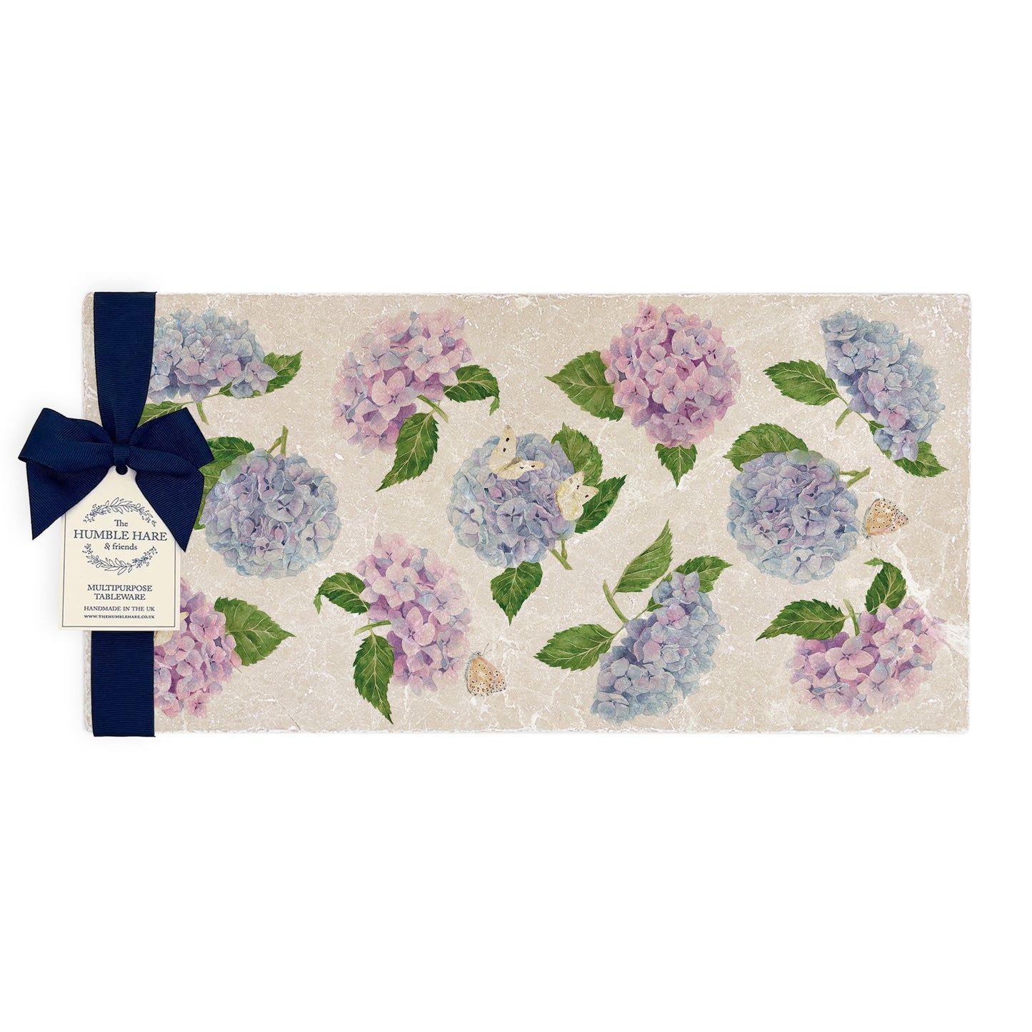 Stunning watercolour marble sharing platter featuring The Humble Hares classic style Pinks, blue and purples with some beautiful Butterflies landing on the stunning flowers. 