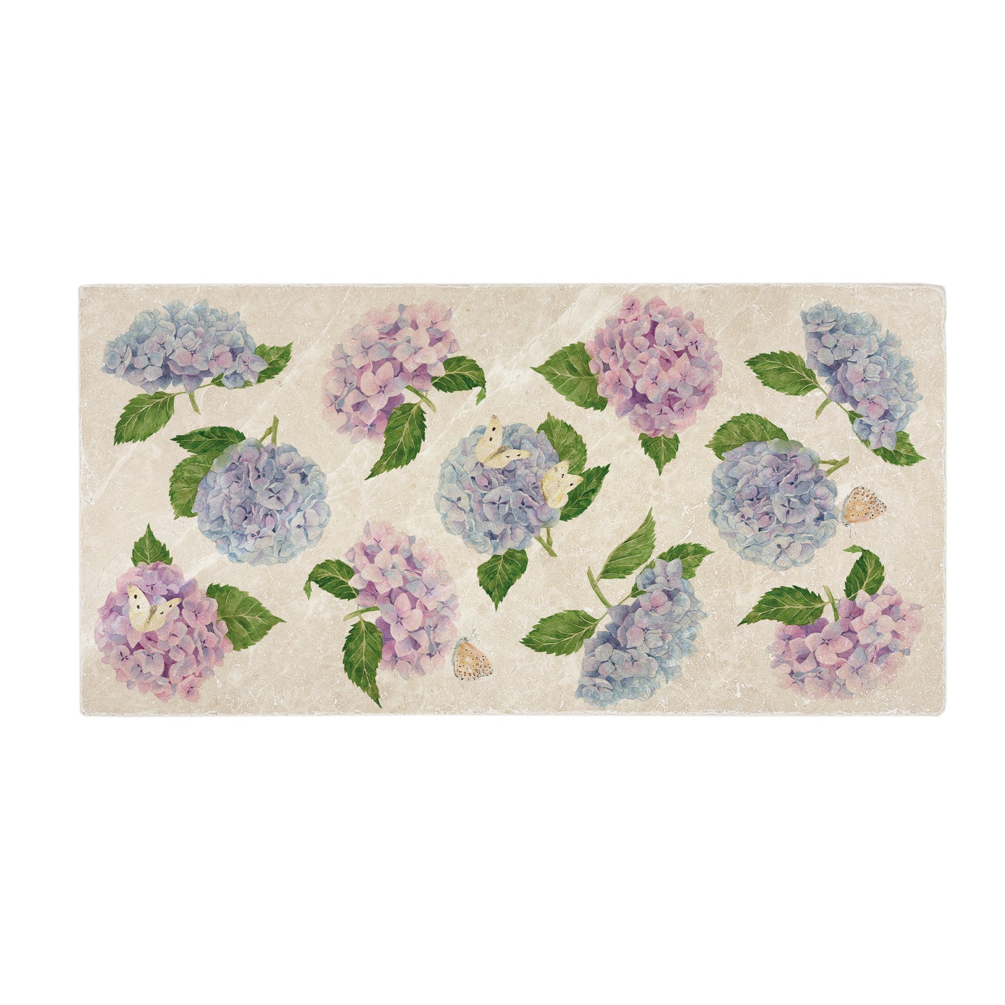 Watercolour Hydrangea flower, capturing the beautiful Blues and Pinks. So full and bright allowing white butterflies to land and rest.