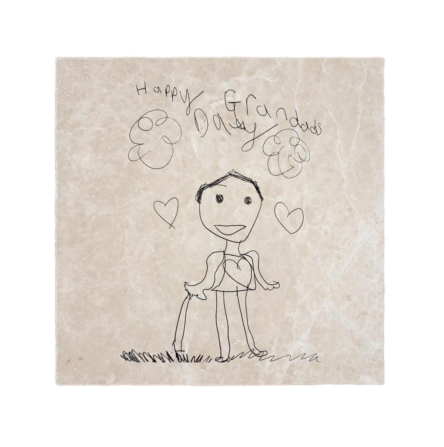 A large personalised marble picture tile showcasing a child’s hand-drawn art, a thoughtful keepsake for parents and grandparents.